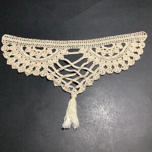 DOILY Lace Crochet VICTORIAN Beige 15.5" x 9" Triangle Shape Tassel